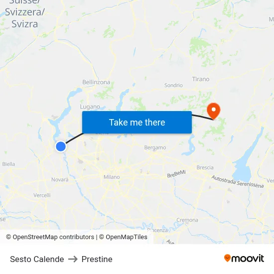 Sesto Calende to Prestine map