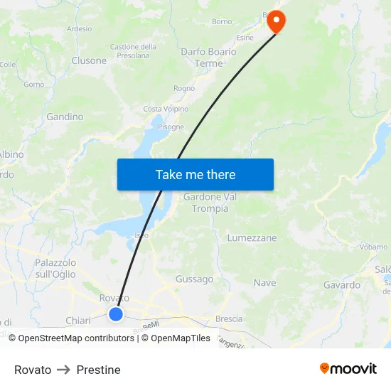 Rovato to Prestine map