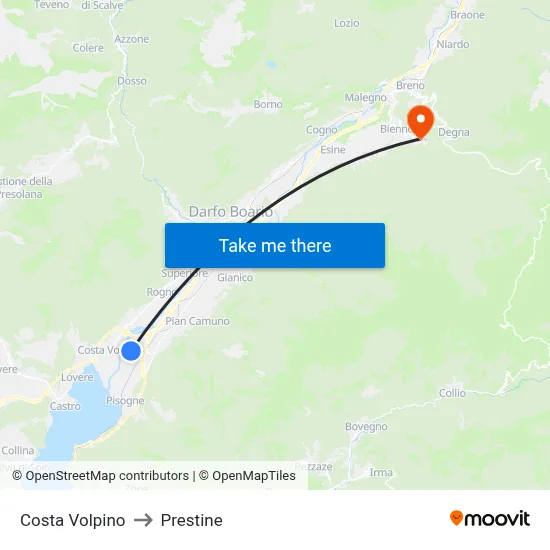 Costa Volpino to Prestine map