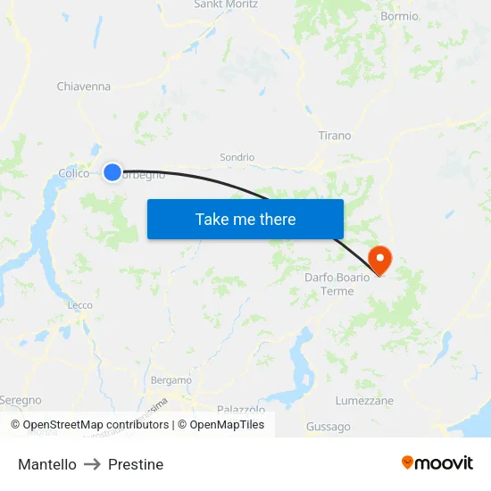 Mantello to Prestine map
