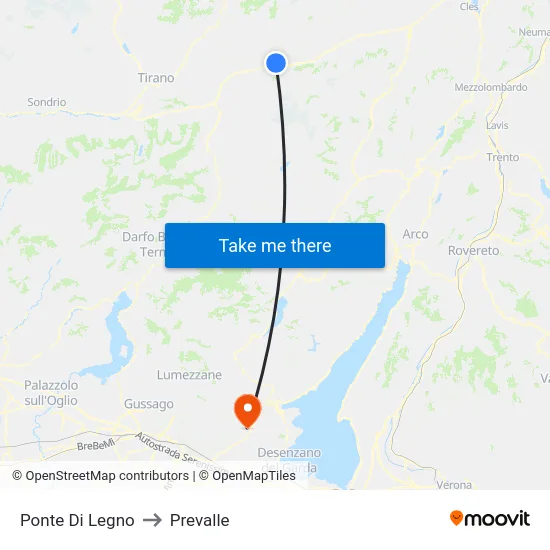 Ponte Di Legno to Prevalle map