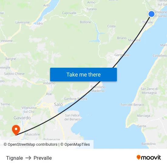 Tignale to Prevalle map