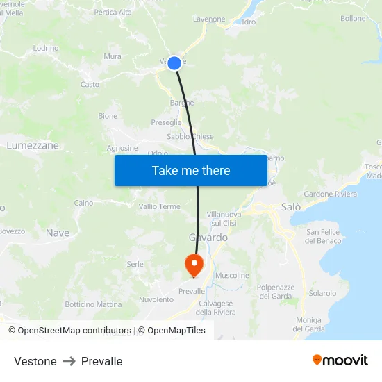 Vestone to Prevalle map