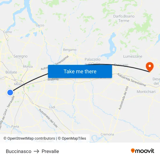 Buccinasco to Prevalle map