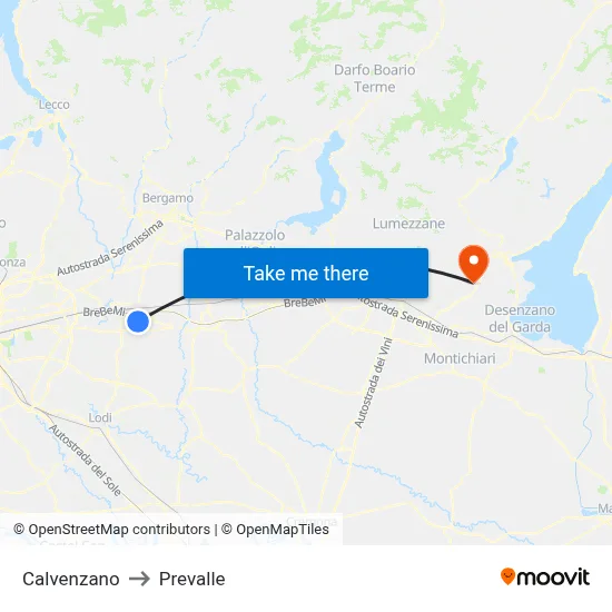 Calvenzano to Prevalle map