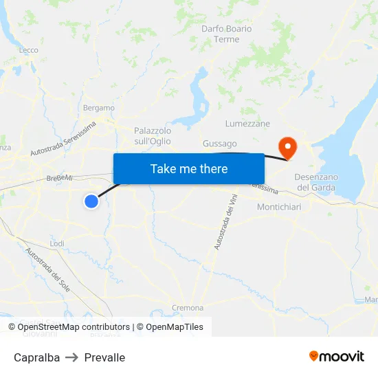 Capralba to Prevalle map