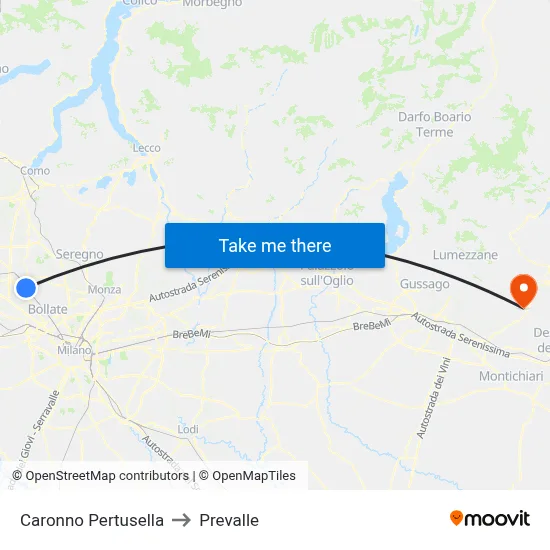 Caronno Pertusella to Prevalle map