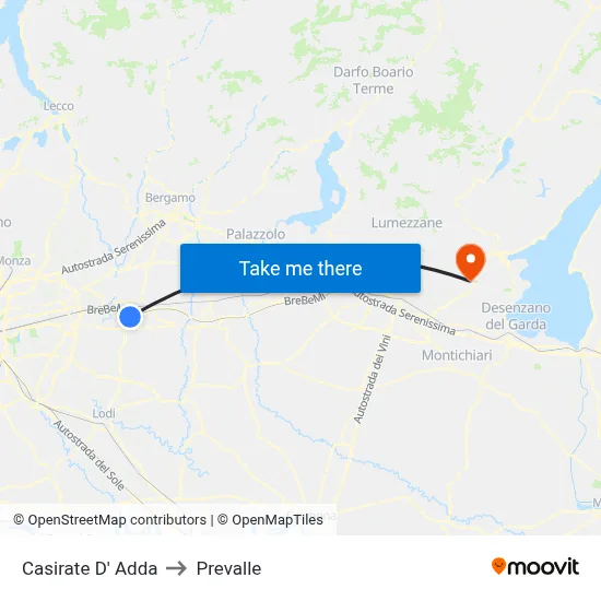 Casirate D' Adda to Prevalle map