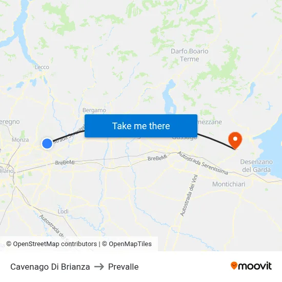 Cavenago Di Brianza to Prevalle map