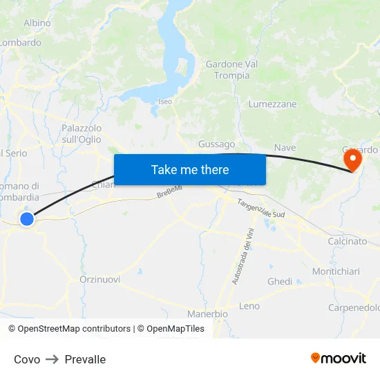 Covo to Prevalle map