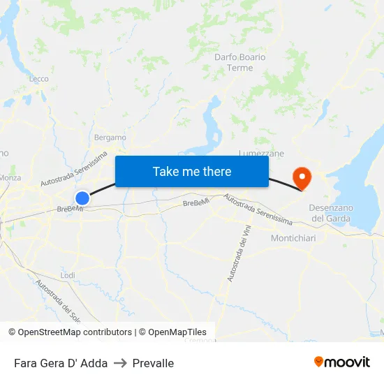 Fara Gera D' Adda to Prevalle map