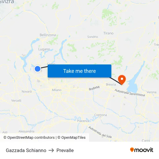 Gazzada Schianno to Prevalle map