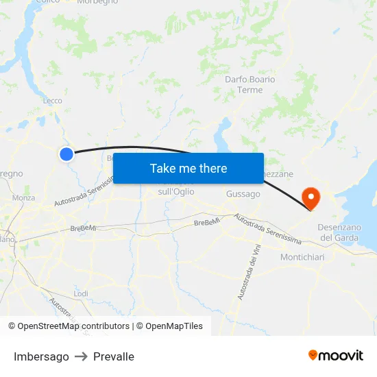 Imbersago to Prevalle map