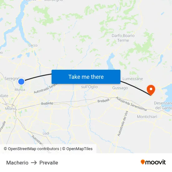Macherio to Prevalle map