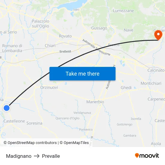 Madignano to Prevalle map