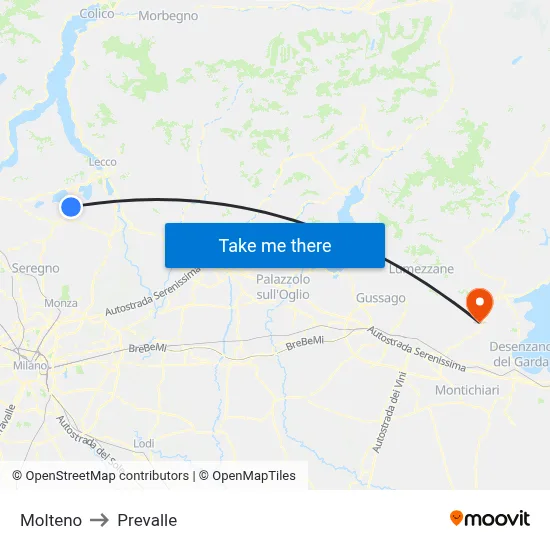 Molteno to Prevalle map