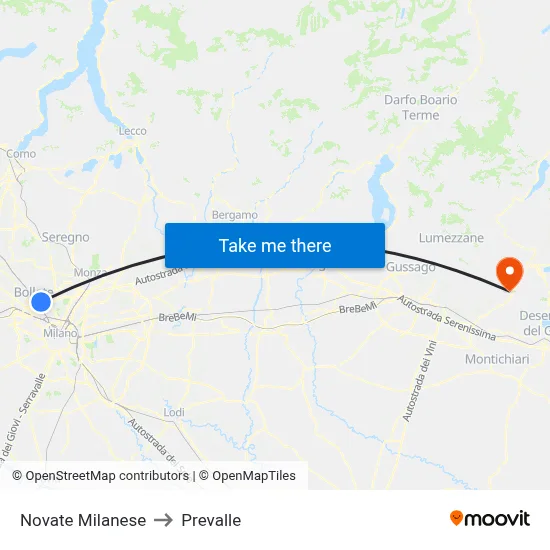 Novate Milanese to Prevalle map