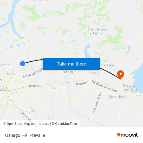 Osnago to Prevalle map