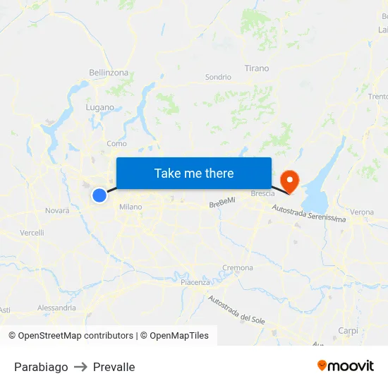 Parabiago to Prevalle map