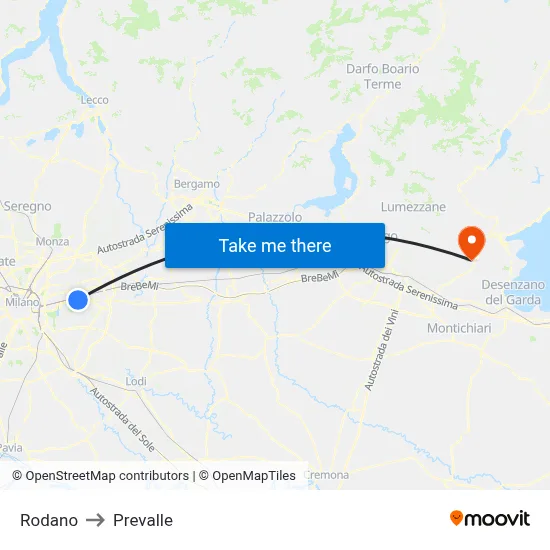Rodano to Prevalle map
