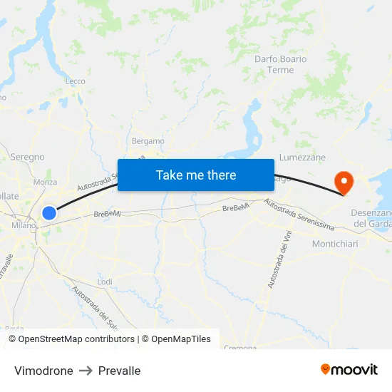 Vimodrone to Prevalle map