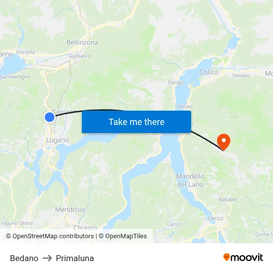 Bedano to Primaluna map