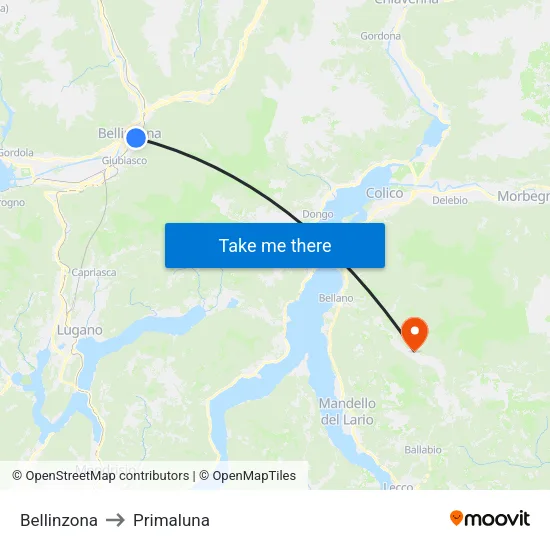 Bellinzona to Primaluna map