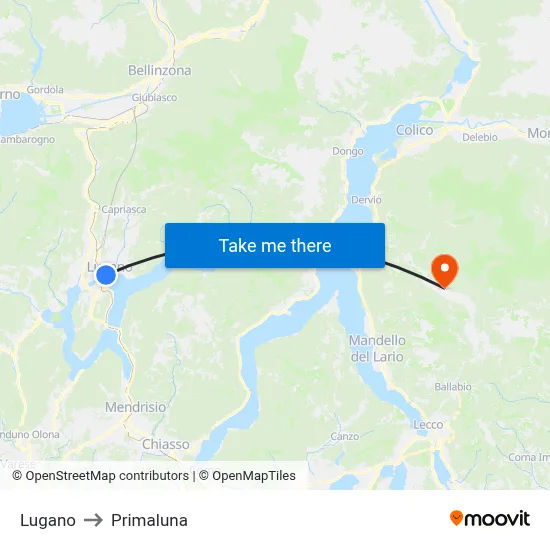 Lugano to Primaluna map