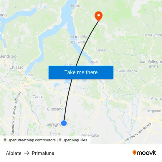 Albiate to Primaluna map