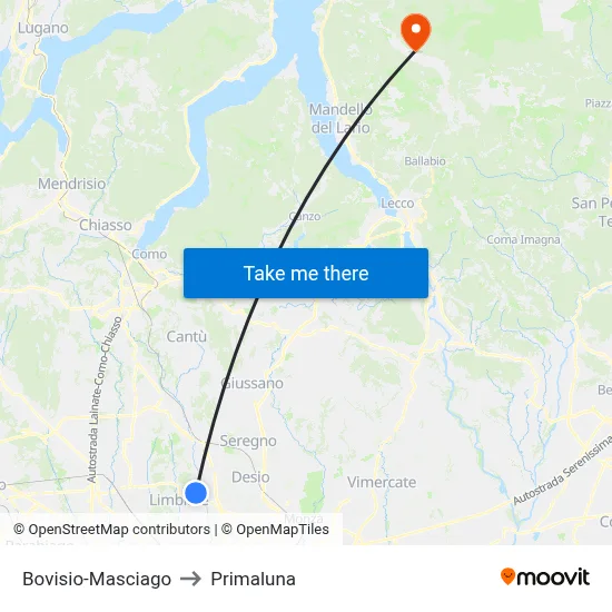 Bovisio-Masciago to Primaluna map