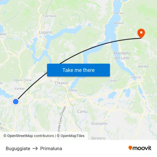 Buguggiate to Primaluna map