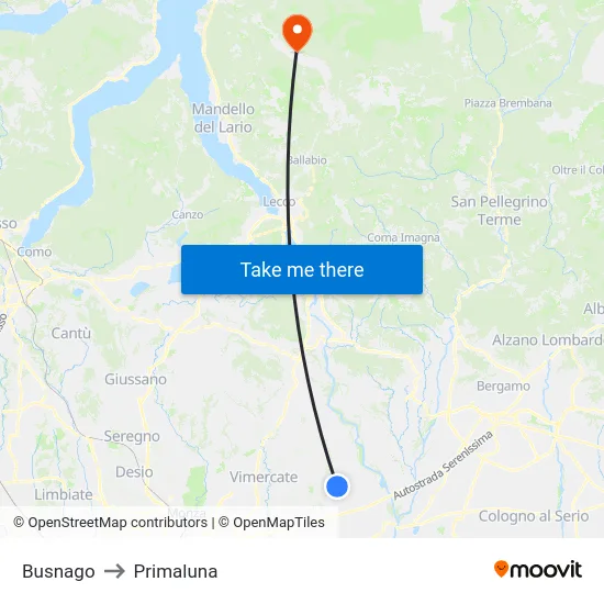 Busnago to Primaluna map