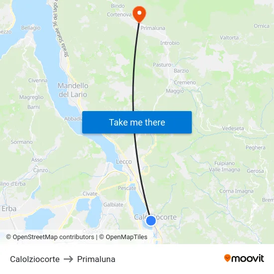 Calolziocorte to Primaluna map