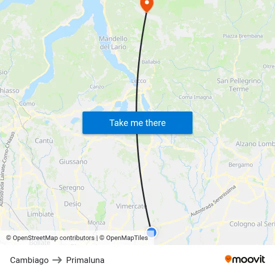 Cambiago to Primaluna map