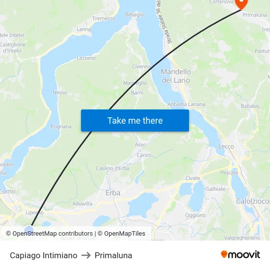 Capiago Intimiano to Primaluna map
