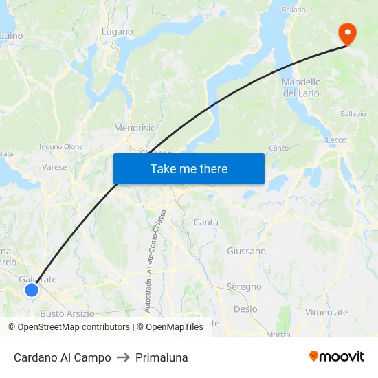 Cardano al Campo to Primaluna map