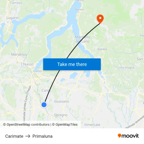 Carimate to Primaluna map