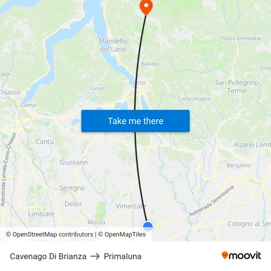 Cavenago di Brianza to Primaluna map