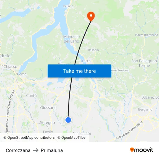 Correzzana to Primaluna map