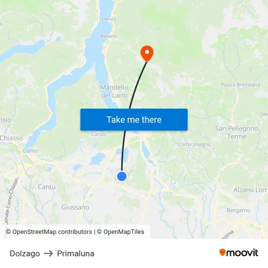 Dolzago to Primaluna map