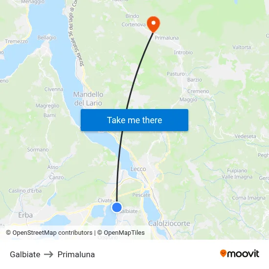 Galbiate to Primaluna map