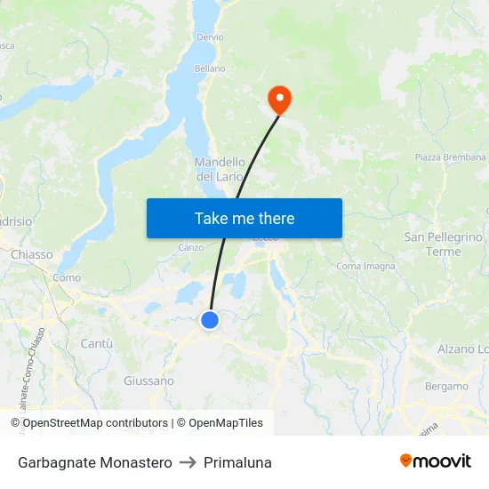 Garbagnate Monastero to Primaluna map