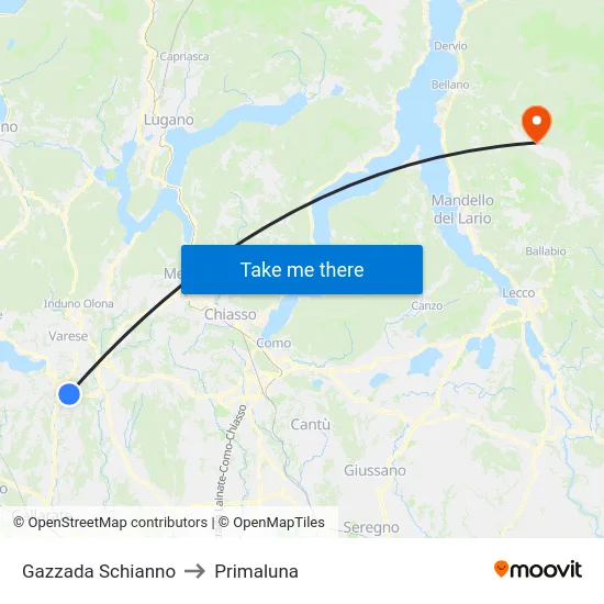 Gazzada Schianno to Primaluna map