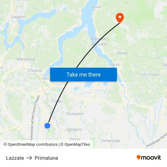 Lazzate to Primaluna map