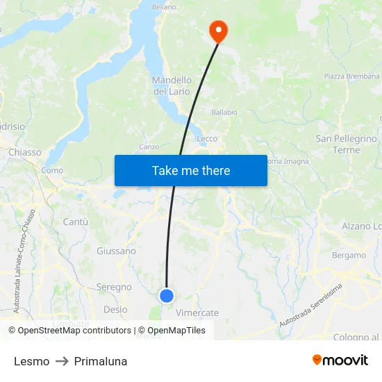 Lesmo to Primaluna map