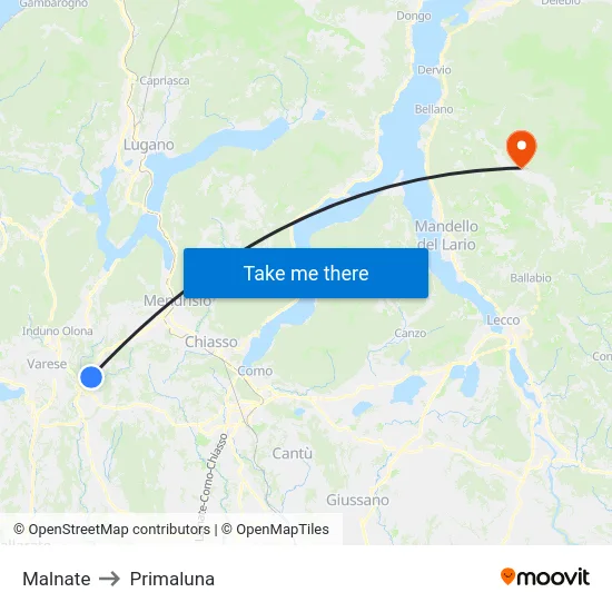 Malnate to Primaluna map