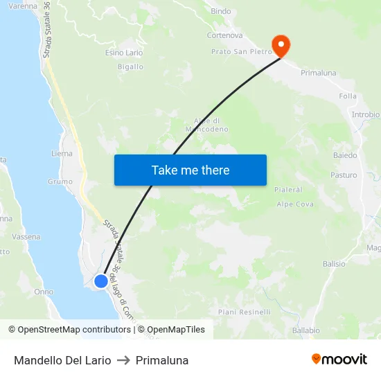 Mandello Del Lario to Primaluna map