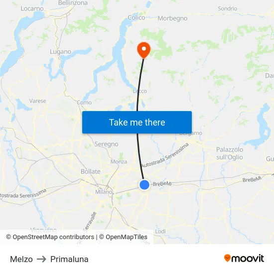 Melzo to Primaluna map