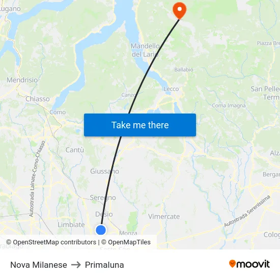 Nova Milanese to Primaluna map