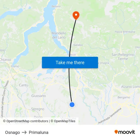 Osnago to Primaluna map